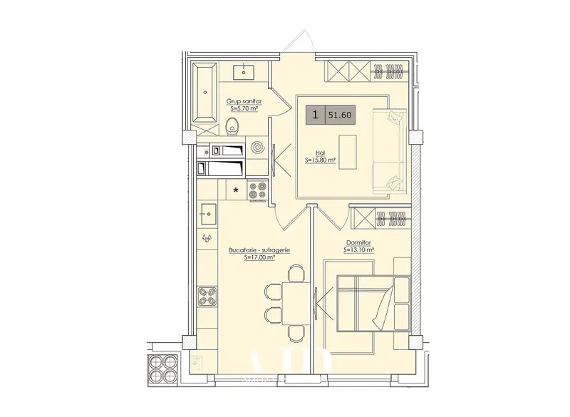 1-room apartment for sale, 51 m², Durlești