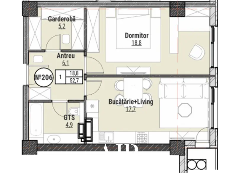 1-room apartment for sale, 52 m², Durlești